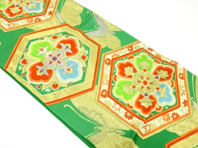 JAPANESE KIMONO / ANTIQUE FUKURO OBI / SILK / WOVEN FLORAL CREST